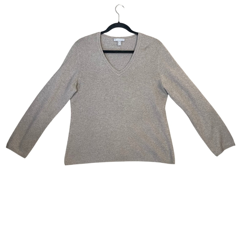Charter Club Womens Cashmere V Neck Sweater Long Sleeve Taupe XL 100% Cashmere
